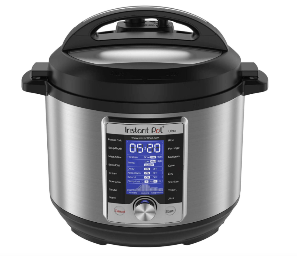 Instant Pot Ultra Electric Pressure Cooker in silver pot with black lid (Photo via Amazon)