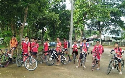 the group of boys on their trip before getting trapped in a flooded cave in Chiang Rai - Credit: Viral Press 