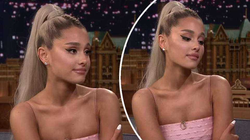 Ariana was holding back tears as Jimmy called her brave during the interview. Source: The Jimmy Fallon Show