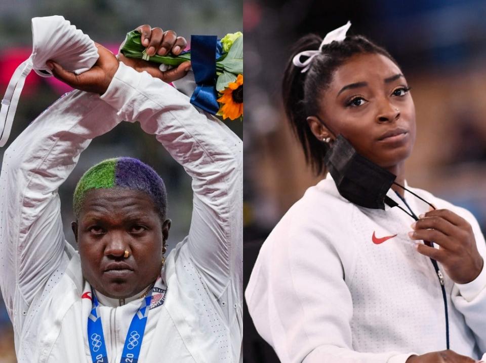 Simone Biles has offered support for her fellow teammate, Raven Saunders, following her protest on the Olympic podium (Getty/ AP)