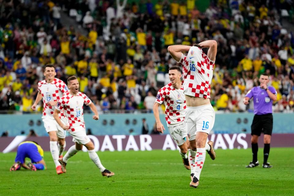 Croatia's Bruno Petkovic celebrates scoring (AP)