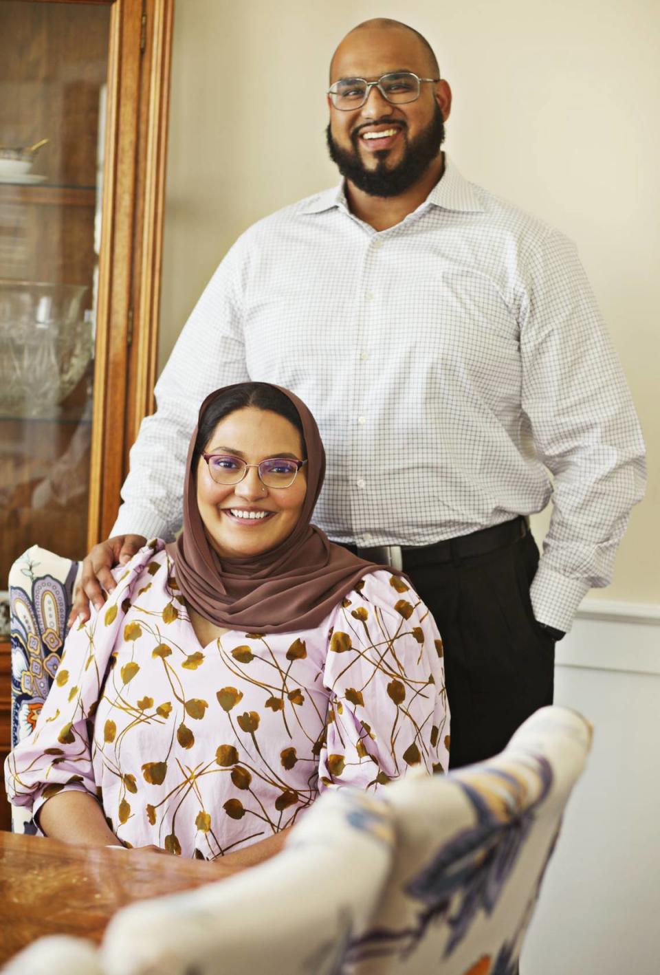 Durham commissioner Nida Allam with her husband, Towqir Aziz, at their Durham home on Friday, Aug. 27, 2021. Allam is sharing her personal story about a recent miscarriage to bring about more awareness and support.