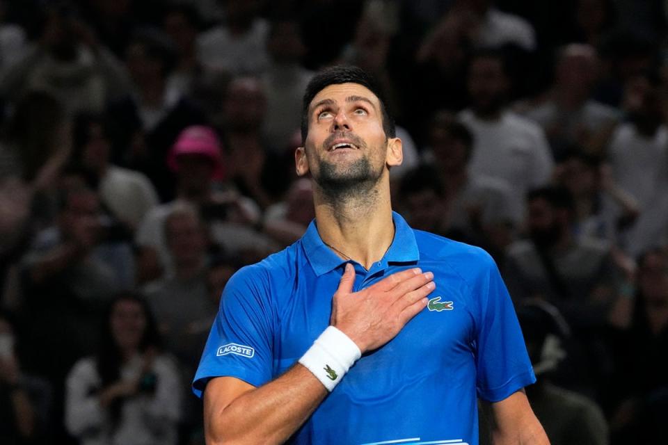 Novak Djokovic beat Stefanos Tsitsipas in three sets (Michel Euler/AP) (AP)