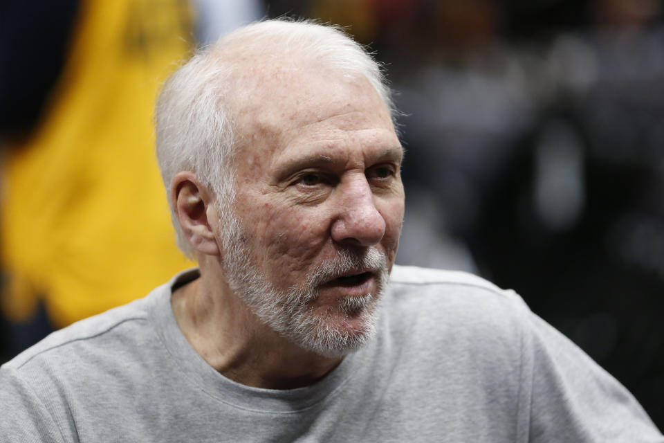 San Antonio Spurs coach Gregg Popovich is 71 years old and one of several NBA head coaches and front-office staffers who could be at a higher risk for the coronavirus. (AP Photo/Rick Bowmer)