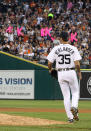 DETROIT, MI - MAY 18: Justin Verlander #35 of the Detroit Tigers looks to right field after striking out Neil Walker #18 of the Pittsburgh Pirates in the seventh inning during the game at Comerica Park on May 18, 2012 in Detroit, Michigan. (Photo by Leon Halip/Getty Images)