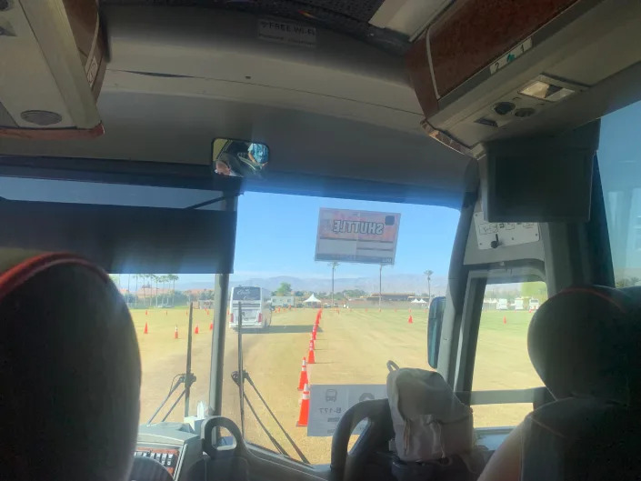 The Coachella hotel shuttles drive into a shuttles-only parking lot near the entrance to the venue