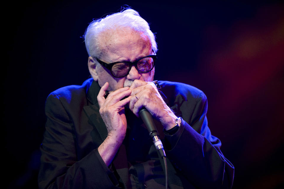 <p>Belgian jazz harmonica player Toots Thielemans (he also dabbled in guitar and whistling) died at 94 on August 22. — (Pictured) Toots Thielemans performs on stage as part of Night Of The Proms at Ahoy in 2009 in Rotterdam, Netherlands. (Rob Verhorst/Redferns) </p>