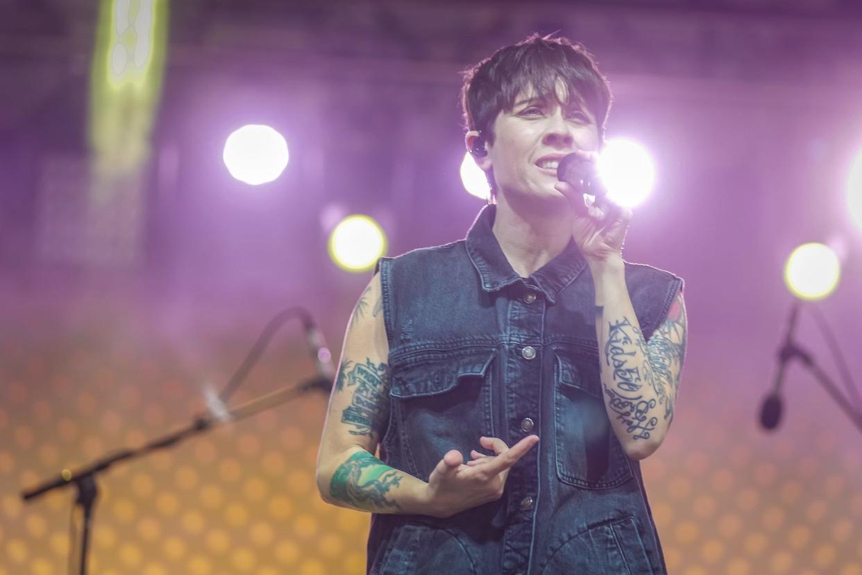 Tegan and Sara performs on the Titto’s stage during Austin City Limits weekend 2023.