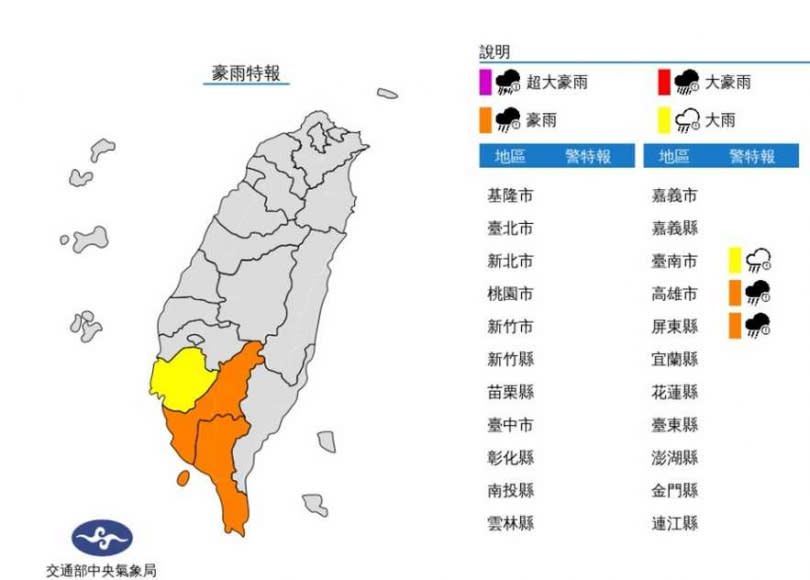 豪雨特報。（圖／氣象局）