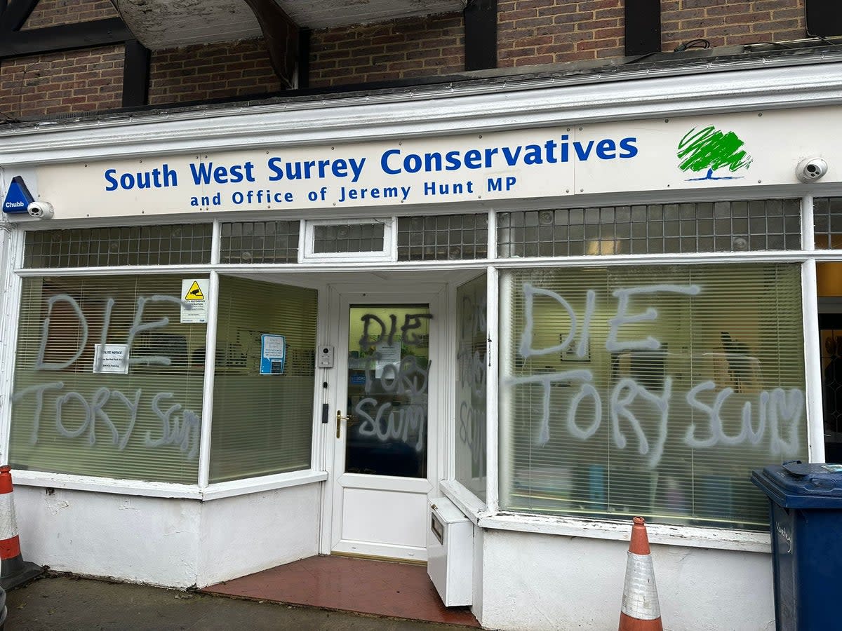 Chancellor Jeremy Hunt’s office was vandalised in the run up to the Budget  (Georgia Hase)