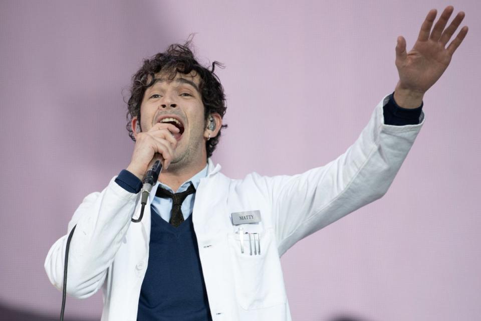 Matty Healy claimed The 1975 were ‘briefly imprisoned’ by the Malaysian authorities, as he defended kissing his bandmate on stage during a festival in the country (Lesley Martin/PA) (PA Wire)