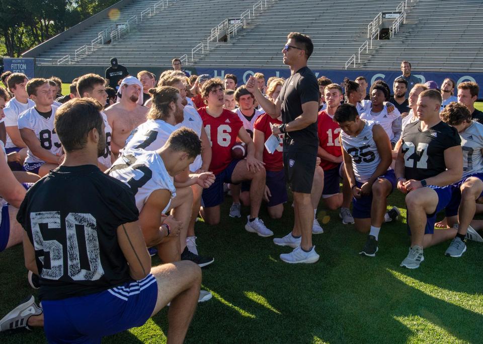 Whether it's after practice, or before or after a game, Holy Cross coach Bob Chesney has the right words for his Crusaders.