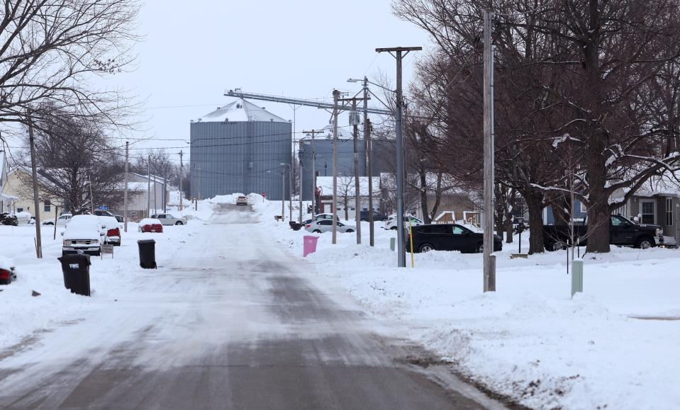 Snow remains uncleared from a road in Ogden, Iowa on Jan. 11 ahead of the Republican Party of Iowa's presidential caucuses on Jan. 15.