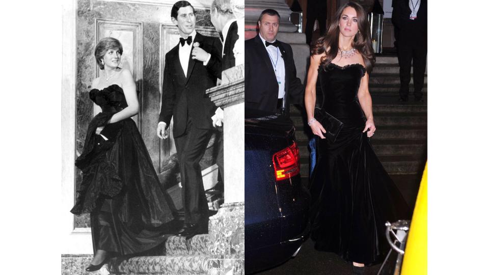 <p>Diana attends her first public event with Prince Charles, at London's Goldsmith's Hall, in 1981. Kate at the Sun Military Awards in 2011.</p>
