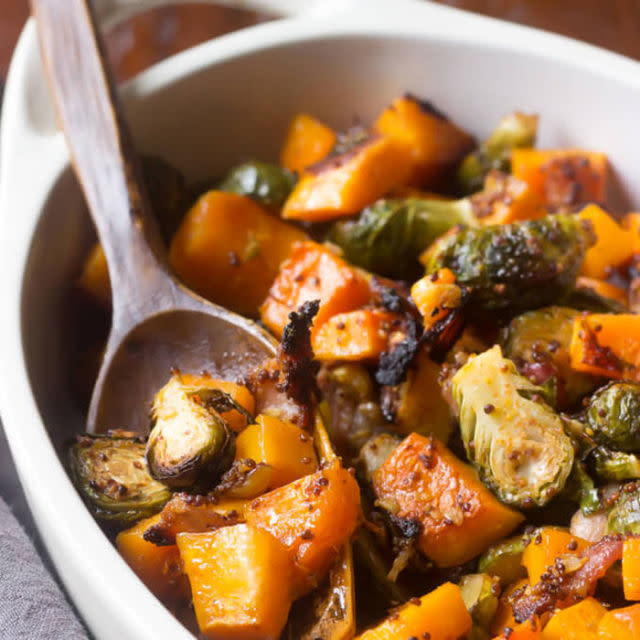 Maple Roasted Butternut Squash and Brussel Sprouts