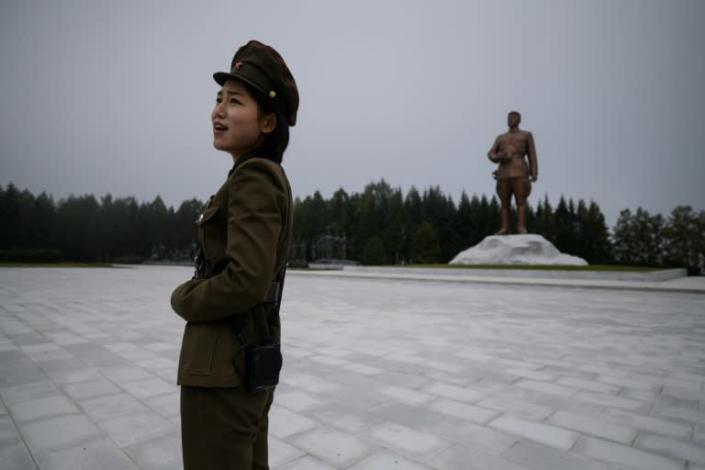 A statue of late North Korean leader Kim Il Sung overlooks the city of Samjiyon, a monumental project ordered by his grandson -- current leader Kim Jong Un (AFP Photo/Ed JONES)
