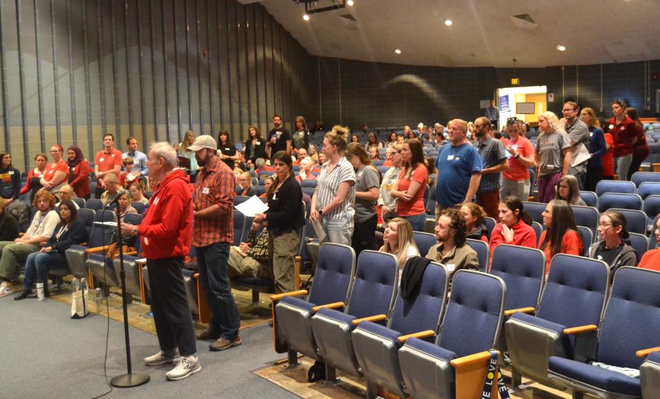 About 140 people shared their concerns about potential school consolidations and closures with the Poudre School District Board of Education during a public listening session Tuesday at Poudre High School in Fort Collins.