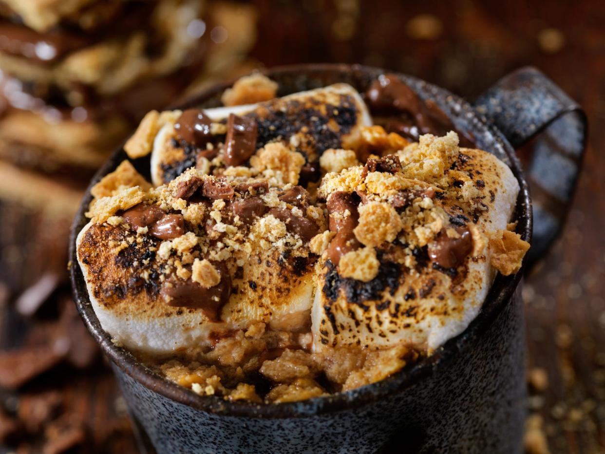 Hot Chocolate with Toasted Marshmallows, Chocolate and Graham Cracker Chunks