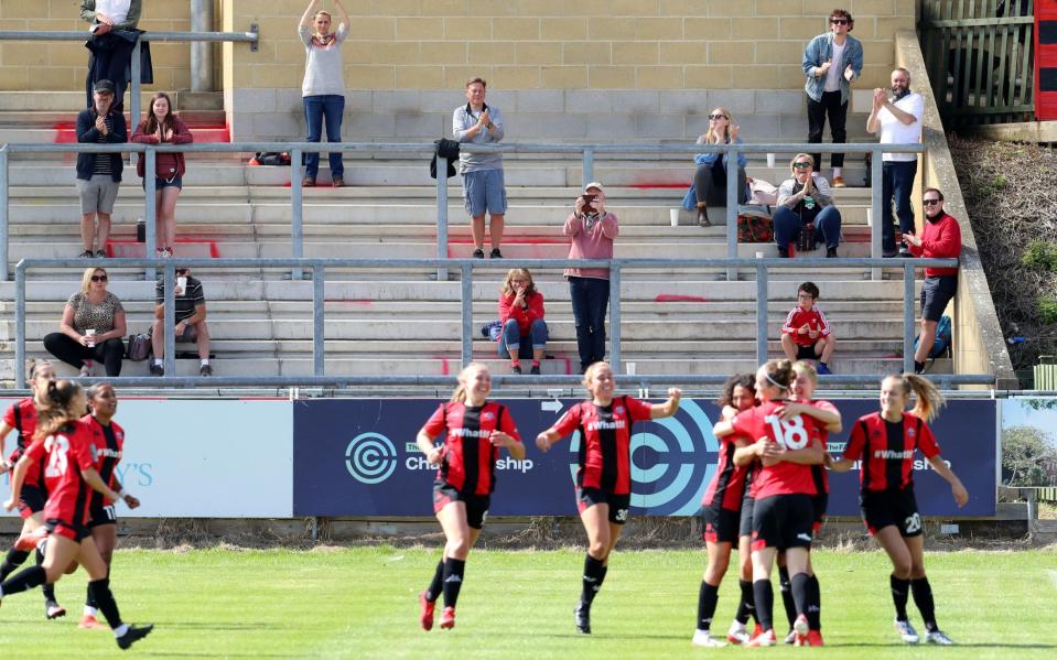 Lewes women celebrate a goal