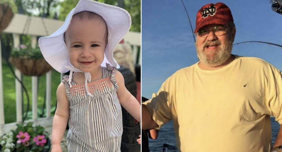 Chloe Wiegand (left), grandfather Salvatore Anello in a yellow t-shirt and red cap. (right)