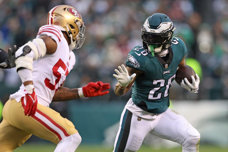 Miles Sanders helped lead the Eagles past the 49ers in the 2023 NFC Championship Game.