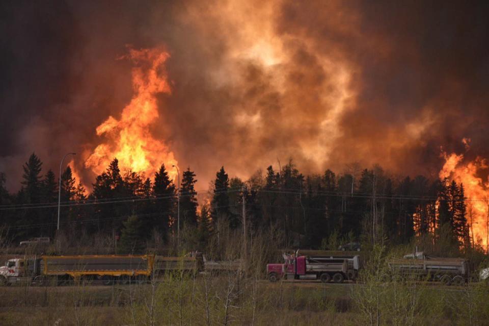 Flames rise in Industrial area south Fort McMurray, Alberta Canada May 3, 2016. CBC News