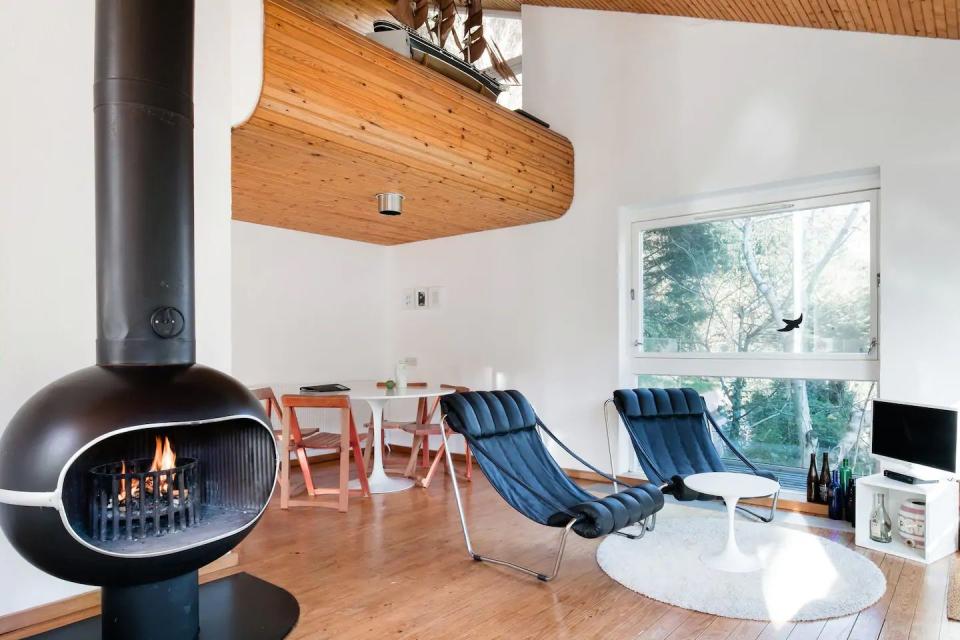 <p>Architecture and design buffs, this one's for you. A fantastic base for walkers, beachgoers and active visitors, this Airbnb in Devon is sleek, retro and a spot that arty types will love.</p><p>Expect a red-tiled bathroom, one of the bedrooms in a Scandi style with yellow bunkbeds, a stylish fireplace and a dinghy and life vests available if you fancy rowing pretty Warfleet Creek.</p><p><strong>Sleeps</strong>: 4</p><p><strong>Price per night:</strong> £89</p><p><strong>Why we love it:</strong> The thoughtful touches: all the kit for getting active on the water, the River Dart view you can take in from the terrace, Netflix for when you want to rest.</p><p><a class="link " href="https://go.redirectingat.com?id=127X1599956&url=https%3A%2F%2Fwww.airbnb.co.uk%2Frooms%2Fplus%2F13106371%2F&sref=https%3A%2F%2Fwww.countryliving.com%2Fuk%2Ftravel-ideas%2Fstaycation-uk%2Fg32930188%2Fairbnb-cornwall-devon%2F" rel="nofollow noopener" target="_blank" data-ylk="slk:SEE INSIDE;elm:context_link;itc:0;sec:content-canvas">SEE INSIDE</a></p>