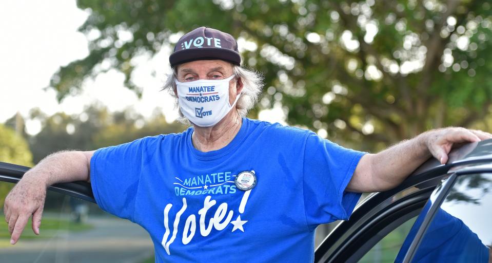 Democratic Party volunteers along with Bob McCaa have been coordinating "no knock" no contact door-to-door canvassing efforts where he and local volunteers drop off information on voting and the candidates. Here McCaa, canvassing the Ayres Point neighborhood in north east Bradenton on Wednesday afternoon, Oct. 28, 2020.