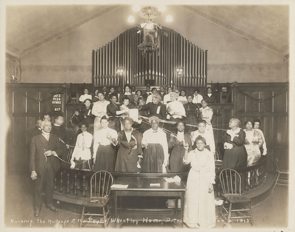 Burning the Mortgage of the Phyllis Wheatley Home in Detroit, Michigan, on Jan. 4, 1915. By Harvey C. Jackson. David V. Tinder Collection of Michigan Photography. William L. Clements Library