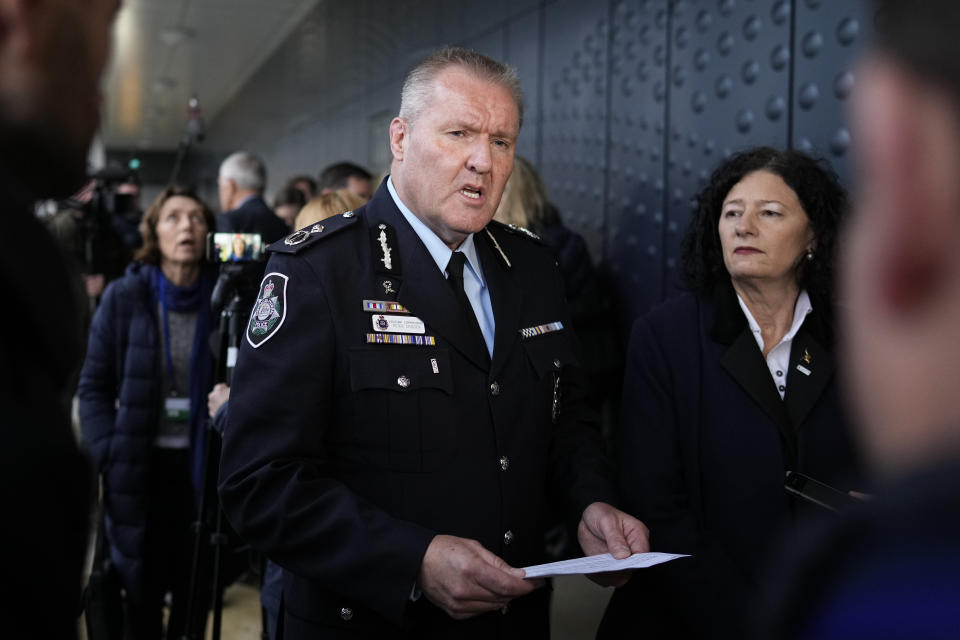 Peter Crozier of the Australian police speaks to media after the court's verdict in the downing of Malaysia Airlines flight 17 trial at Schiphol airport, near Amsterdam, Netherlands, Thursday, Nov. 17, 2022. A Dutch court has convicted two Russians and a Ukrainian of the murders of 298 people who died in the 2014 downing of Malaysia Airlines flight MH17 over Ukraine. One Russian was acquitted for lack of evidence. (AP Photo/Phil Nijhuis)