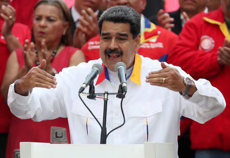 FILE PHOTO: Venezuela's President Nicolas Maduro talks during a rally in support of the government in Caracas, Venezuela May 20, 2019. REUTERS/Ivan Alvarado/File Photo