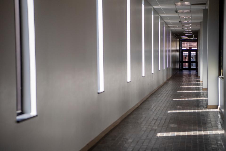 The hallway on the fifth floor of Harrah’s Cherokee Center’s parking garage leads to Haywood Street and is only open during library hours.