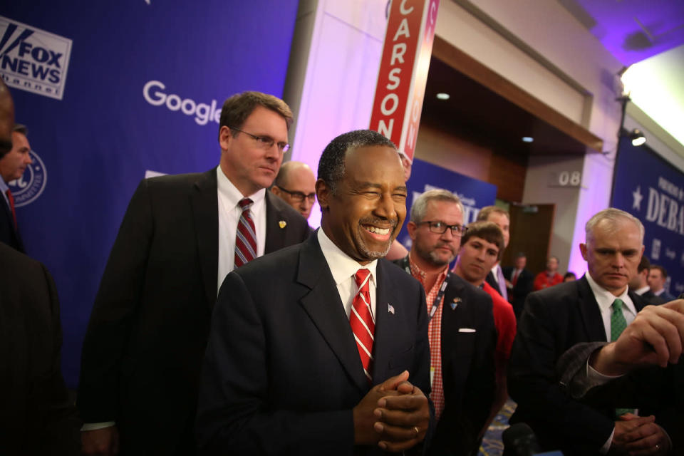 Ben Carson speaks with the media.
