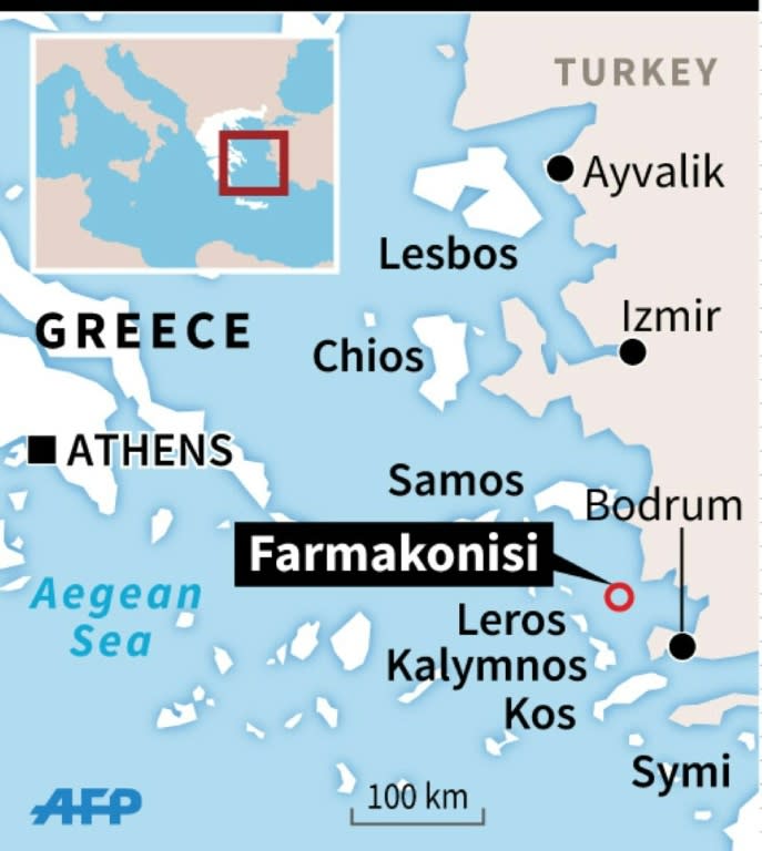 Map of the Greek islands locating Farmakonisi: dozens more drowned off the coast Sunday after their boat sank