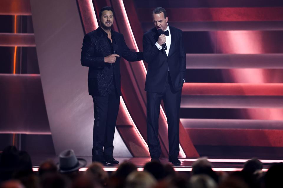 Luke Bryan and Peyton Manning host the 57th Annual Country Music Association Awards in Nashville, Tenn., Wednesday, Nov. 8, 2023.