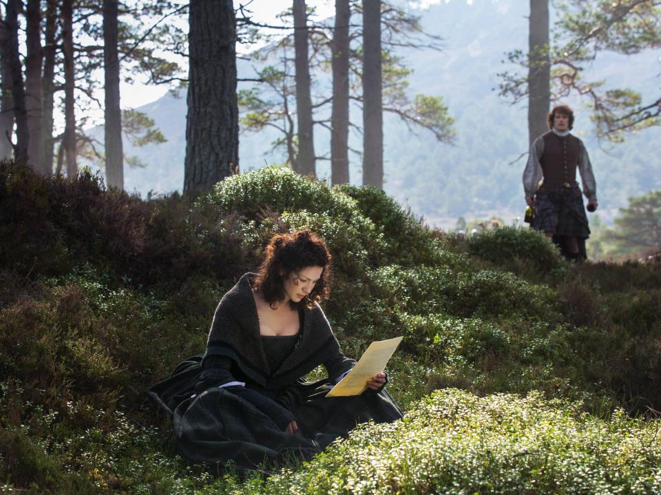 Jamie (Sam Heughan) and Claire (Caitríona Balfe) in "Outlander" season one.
