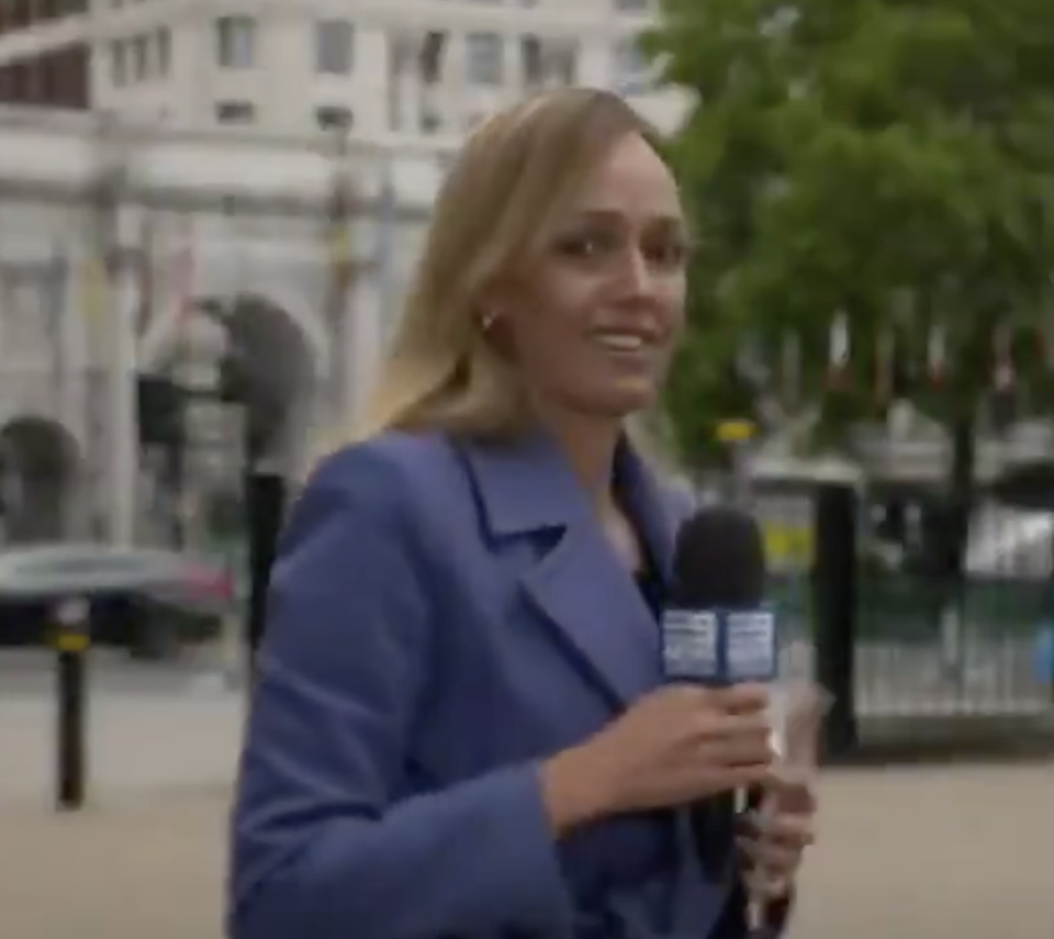 Pictured is Nine News reporter Sophie Walsh right after she was attacked while reporting live on air. 
