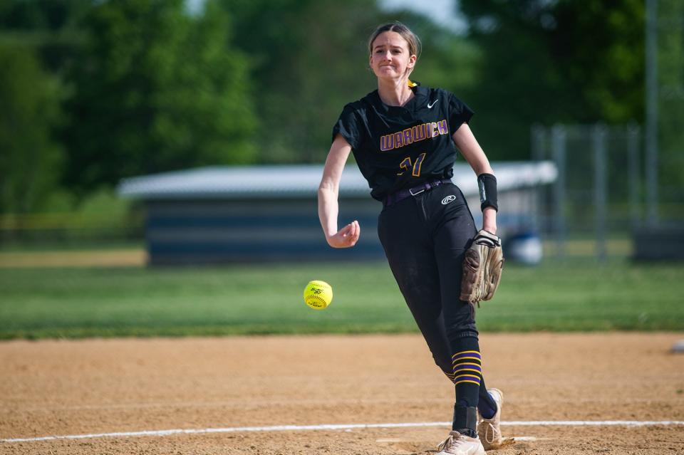 Warwick's Jess Stuber pitches during the Section 9 softball game at Valley Central High School in Montgomery, NY on Wednesday, May 18, 2022. Warwick defeated Valley Central. KELLY MARSH/FOR THE TIMES HERALD-RECORD