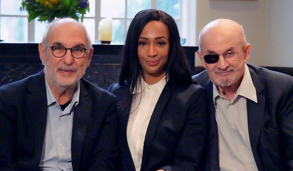 Group image of Alan Yentob, Lady Rushdie and Salman Rushdie