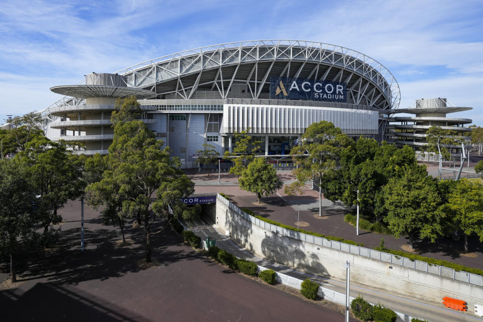 Accor Stadium in Sydney, Australia, Wednesday, May 31, 2023. The Sydney Olympic Stadium will host FIFA Women's World Cup matches later in 2023 with the opening game in Australia on July 17 and the final on August 20. (AP Photo/Mark Baker)