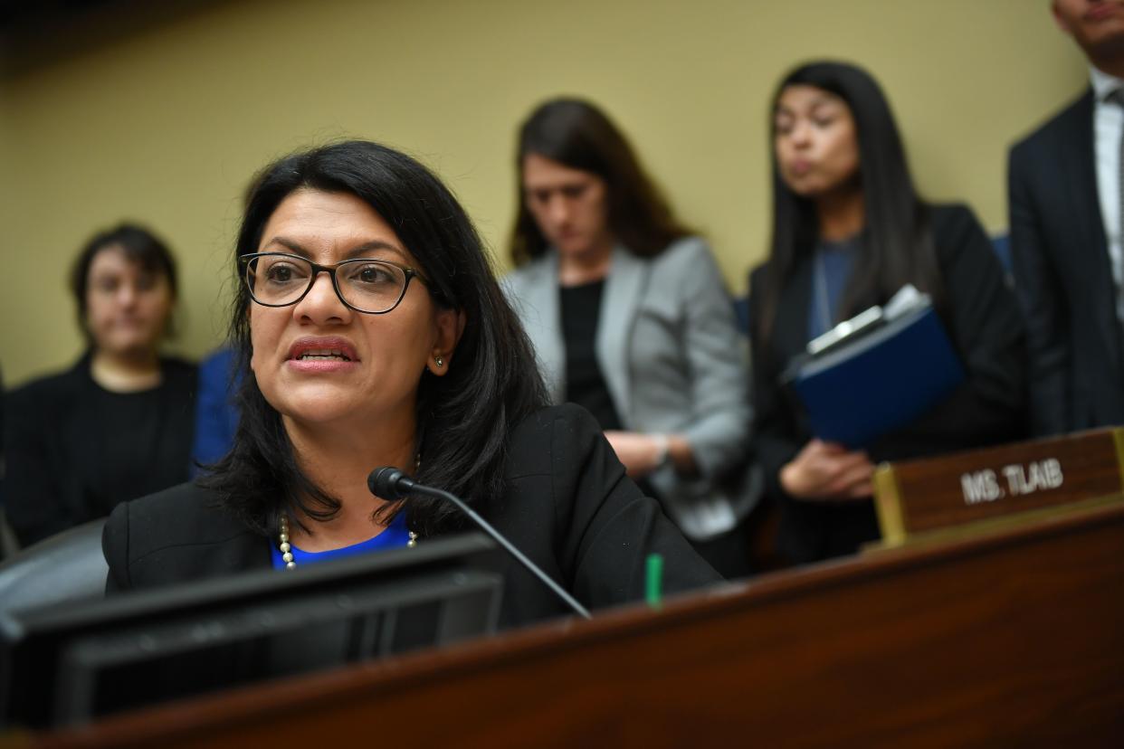 Rep. Rashida Tlaib, D-Mich., questions Michael Cohen during his hearing before the House Oversight and Reform Committee on Capitol Hill in Washington, D.C., on Wednesday. (Photo: Mandel Ngan/AFP/Getty Images)