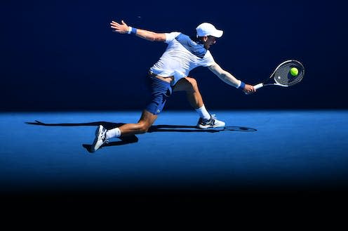 <span class="caption">Novak Djokovic at the Australian Open.</span> <span class="attribution"><a class="link " href="https://www.alamy.com/KYWJ44" rel="nofollow noopener" target="_blank" data-ylk="slk:Action Plus Sports Images / Alamy;elm:context_link;itc:0;sec:content-canvas">Action Plus Sports Images / Alamy</a></span>