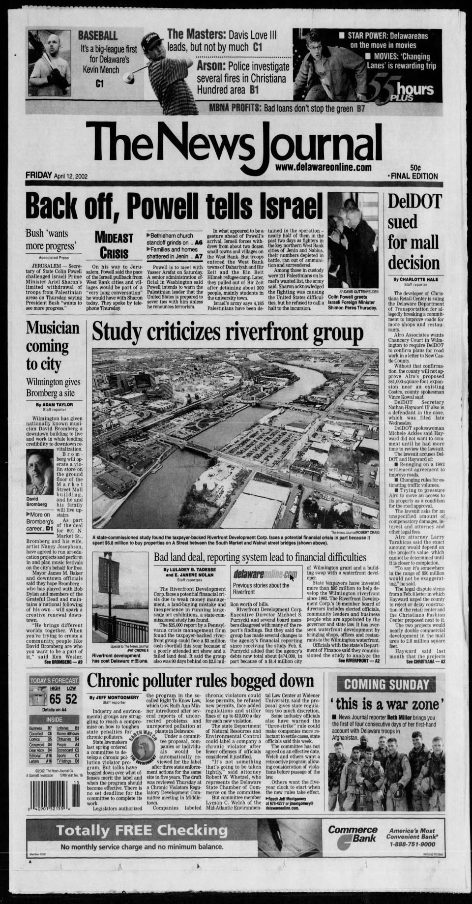 The deal to bring musician David Bromberg and his artist wife Nancy Josephson to Wilmington was front page news in The News Journal in April 2002.