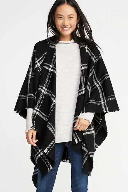 Patterned Open-Front Blanket Wrap