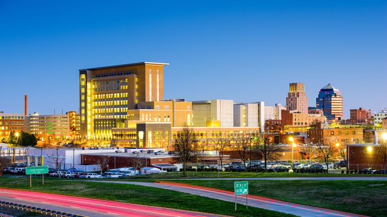 Durham North Carolina skyline at dusk