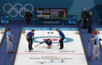 Curling - Pyeongchang 2018 Winter Olympics - Men's Final - Sweden v U.S. - Gangneung Curling Center - Gangneung, South Korea - February 24, 2018 - Vice-skip Oskar Eriksson of Sweden delivers the stone. REUTERS/Cathal McNaughton