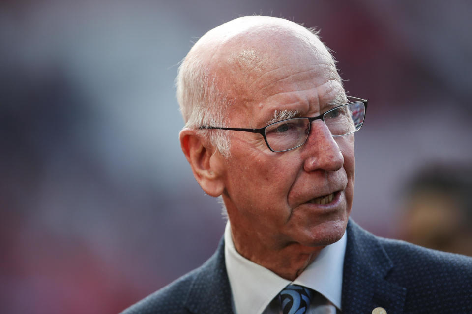 Sir Bobby Charlton during a match between Manchester United Legends and  FC Barcelona Legends at Old Trafford on Sept. 2, 2017, in Manchester, England. / Credit: Robbie Jay Barratt - AMA / Getty Images