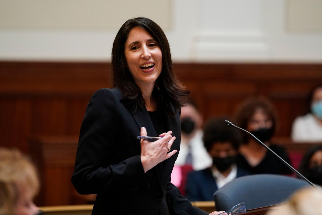 Justice Patricia Guerrero speaks during her confirmation hearing to the Supreme Court of California before the Commission on Judicial Appointments on Tuesday in San Francisco. 