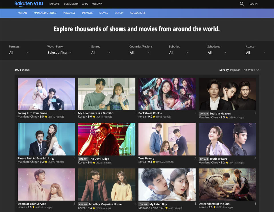 This image released by Ratuken Viki shows the homepage for their video streaming service. South Korean TV shows, often referred to as K-Dramas, are growing in popularity. Some fans are so dedicated they volunteer to translate the shows' subtitles to their native language. (Ratuken Viki via AP)