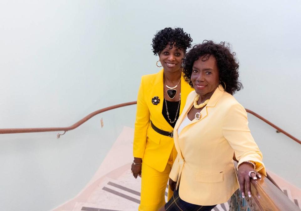 Durham County Manager Kimberly Sowell and Chair Brenda Howerton are photographed in Durham, N.C. on Wednesday, Feb. 22, 2023.